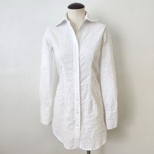 Finley Striped Textured White Button Front Long Sleeve Shirt Size XS